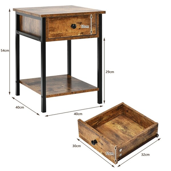 Industrial End Side Table Nightstand with Drawer Shelf - 16'' x 16'' x 22'' (L x W x H)