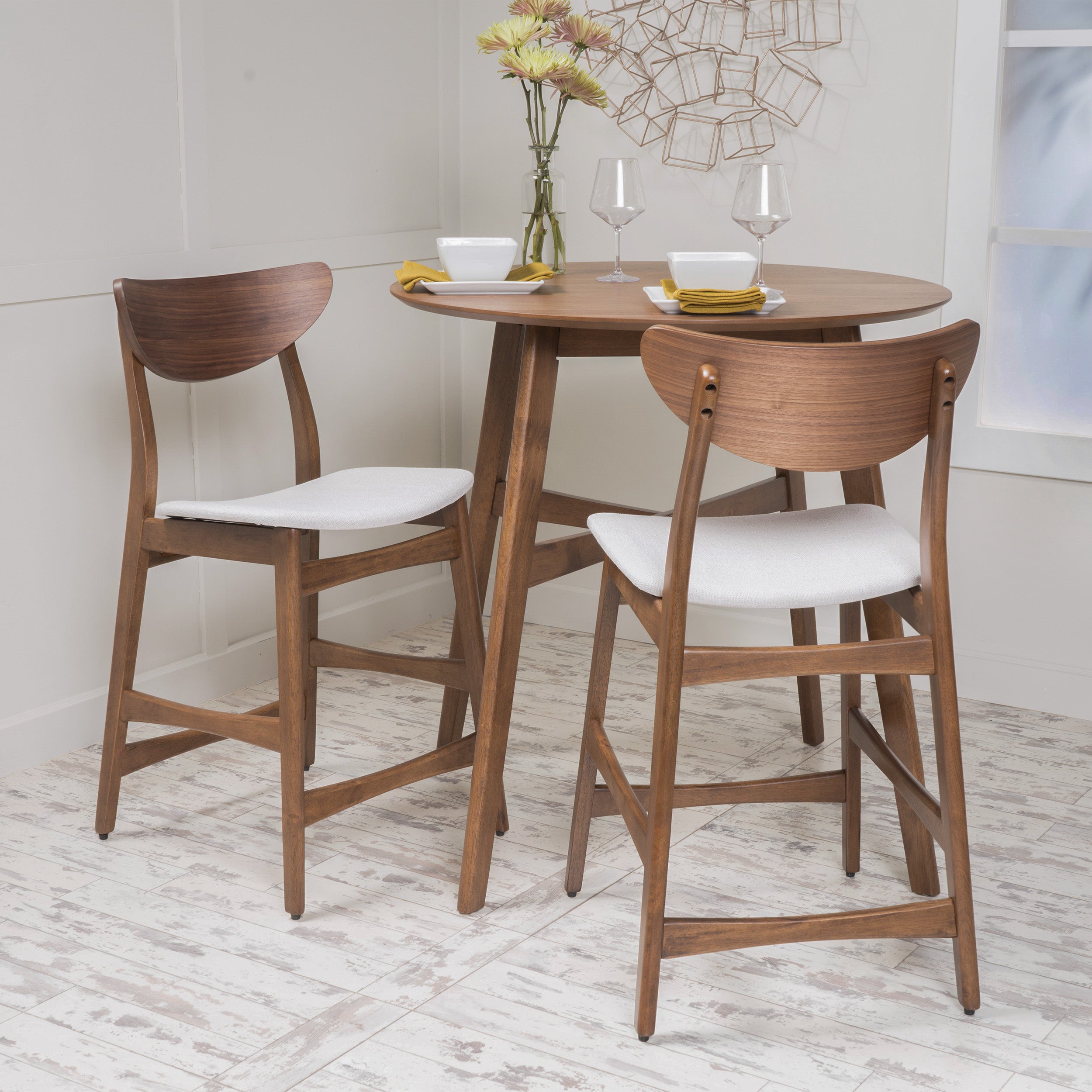 Molle Walnut Finish Mid-Century Modern 24-Inch Counter Stools (Set of 2)