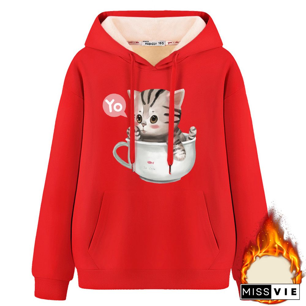 Kitty Cup Print Hoodie