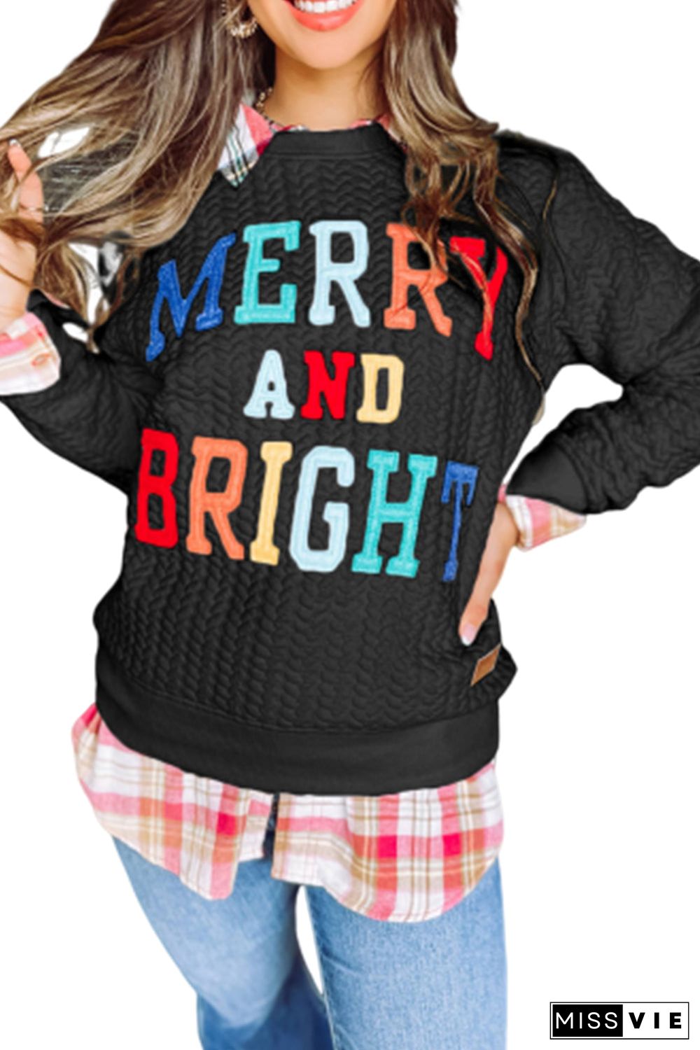 Merry And Bright Cable Knit Pullover Sweatshirt