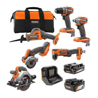 RIDGID 18V SubCompact Brushless Cordless 6-Tool Combo Kit with 2.0 Ah Battery 4.0 Ah Battery Charger and Bag R96261