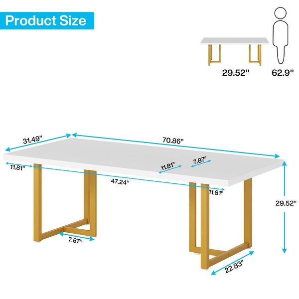 Large Kitchen Dining Table for 6，70.86'' Rectangular Dinner Tables with Steel Legs for Dining Room