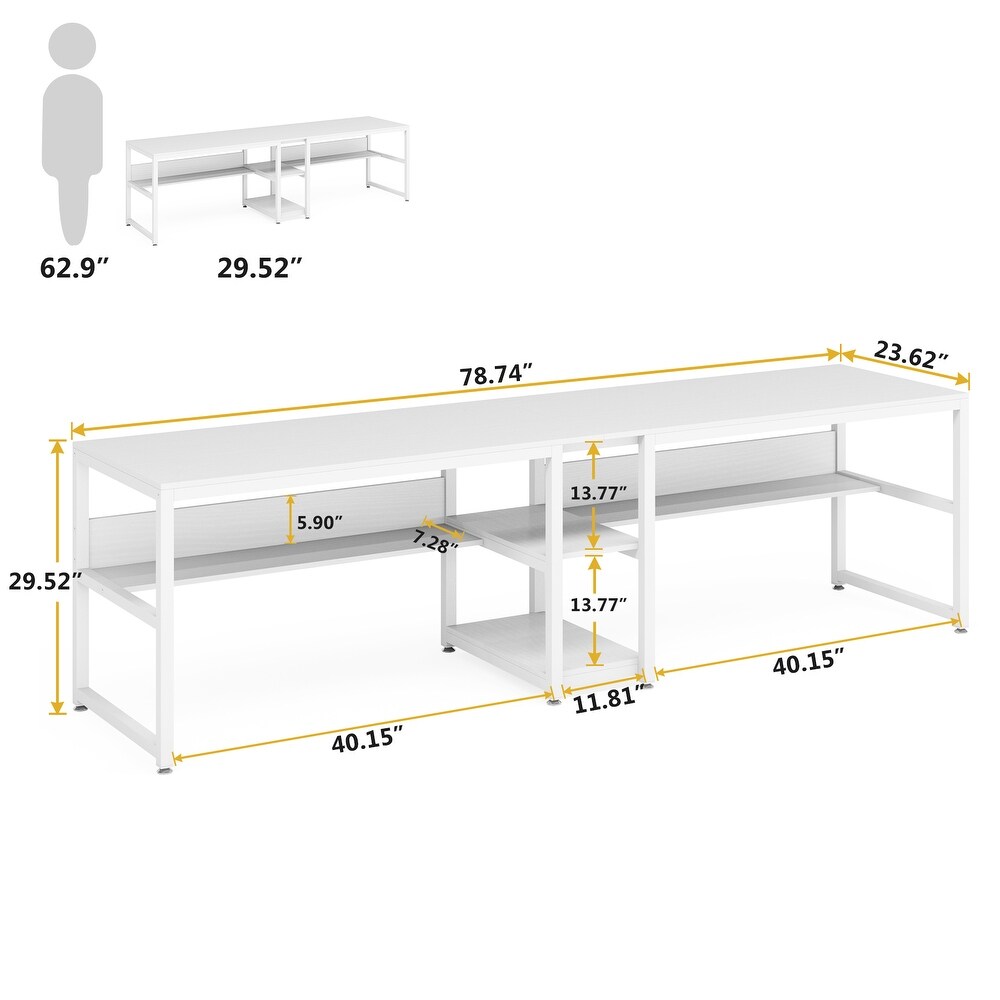 Two Person Desk with Bookshelf  Double Office Desk