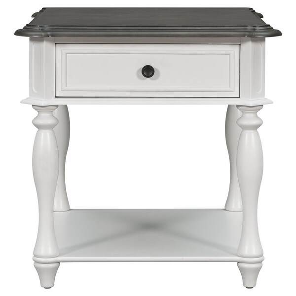 Classical End Table Side Table with Open Styled Shelf ，Side Table Drawer with Metal Handles for Living Room