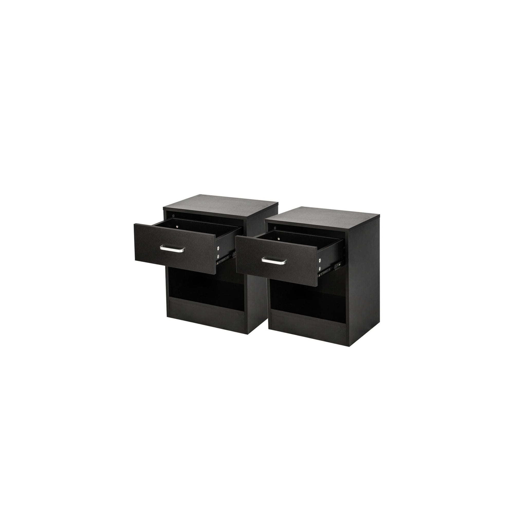 Set of 2 Nightstand End Beside Table 1 Drawer Storage Organizer Room Furniture; Black