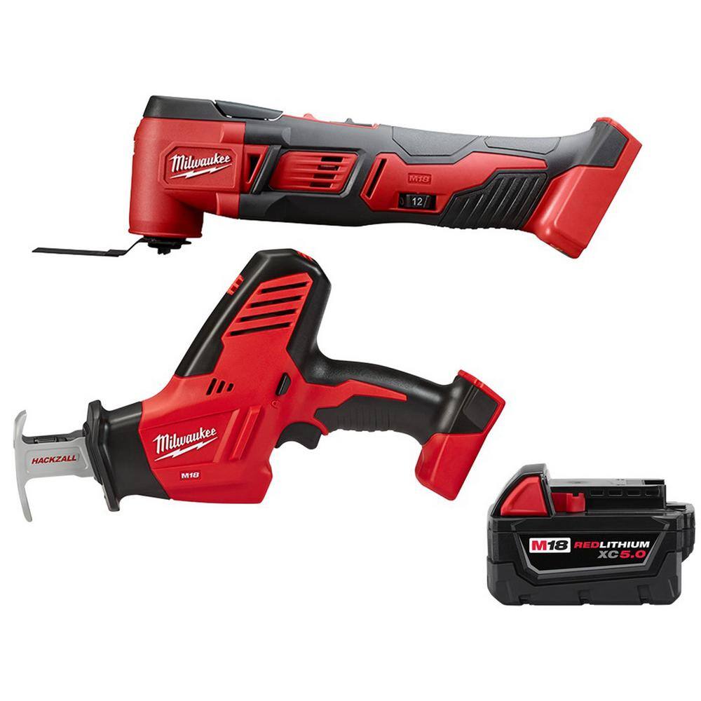 MW M18 18V Lithium-Ion Cordless Oscillating Multi-Tool with HACKZALL Reciprocating Saw and (1) 5.0 Ah Battery 2626-20-2625-20-48-11-1850