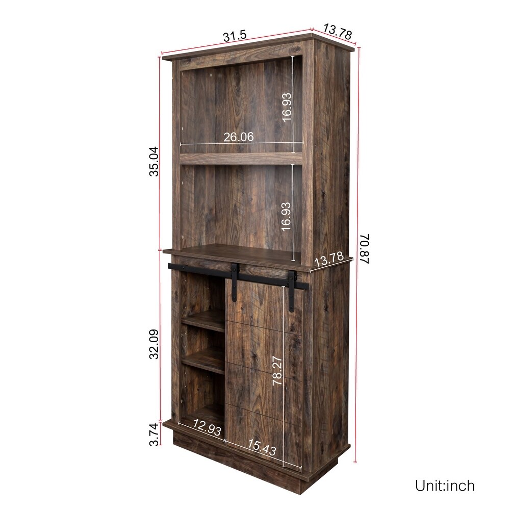 Freestanding Rustic Kitchen Buffet with Hutch  Pantry Storage Cabinet with Sliding Barn Door and Adjustable Shelf