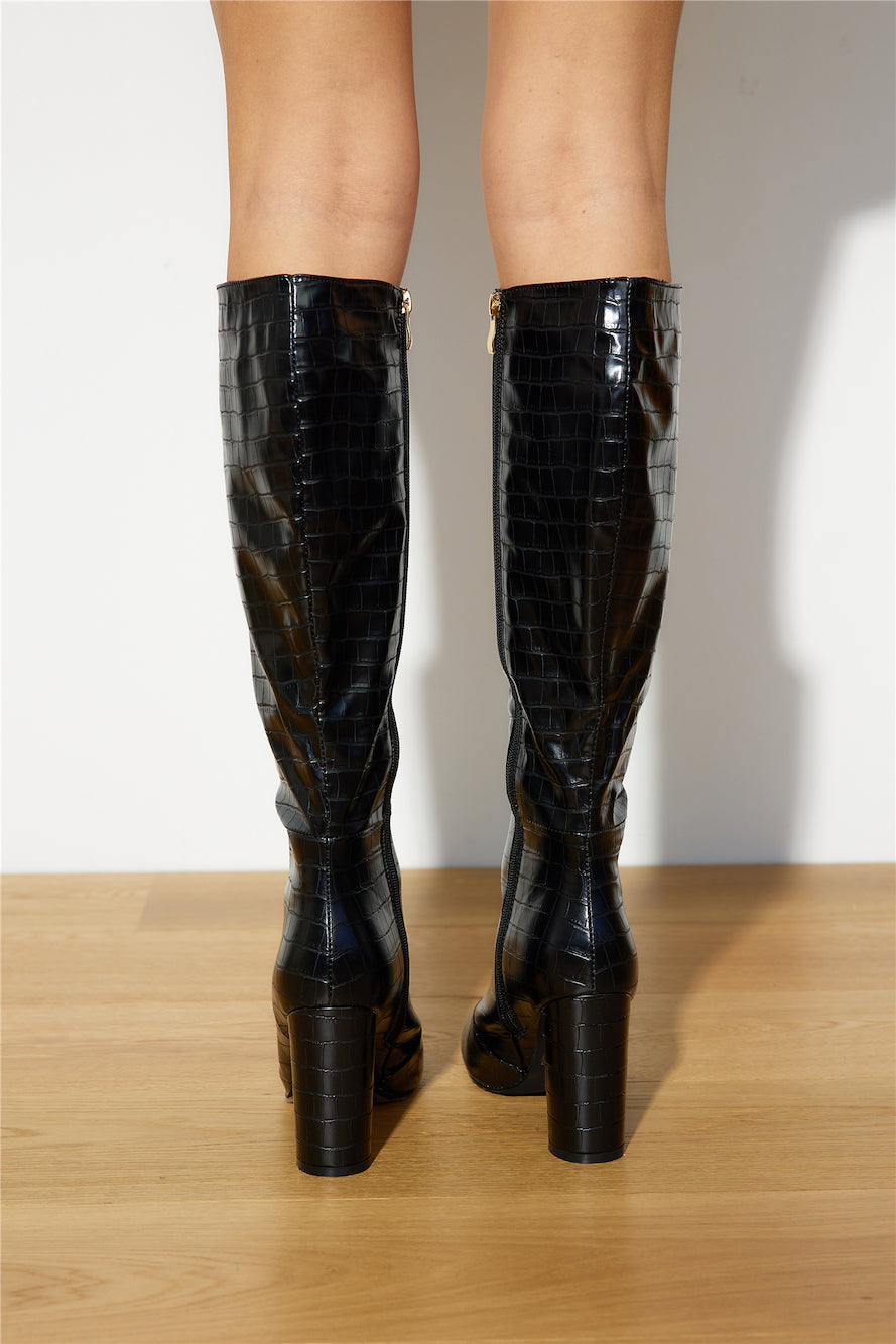 BILLINI Connor Knee High Boots Black Croc