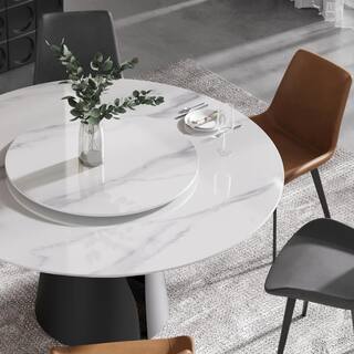 JE Home 59.05 in. White Modern Round Sintered Stone Tabletop Dining Table With Carbon Stainless Steel Base (Seats 8) PVS-DT0141DW150