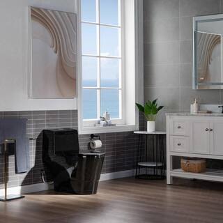 WOODBRIDGE Bering 1-Piece 1.01.6 GPF High Efficiency Dual Flush Elongated Map Flush 1000g WaterSense Toilet in Black HB0941