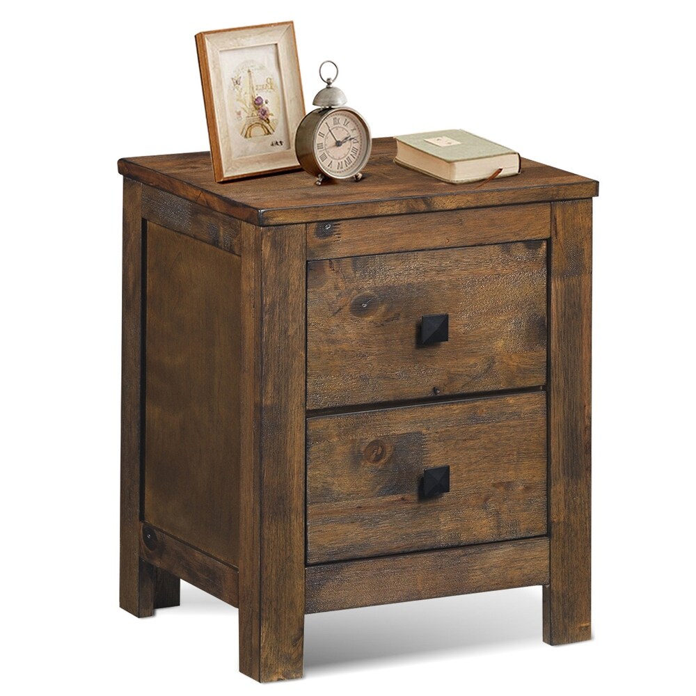 Costway Nightstand Bed Side Table Wood With 2 Drawers Bedroom