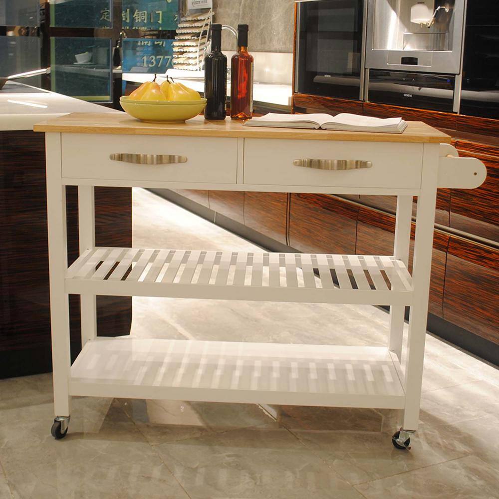 45 in. W White Wood Kitchen Island with 2-Lockable Wheels for Easy Storing and Fetching BF1663C475