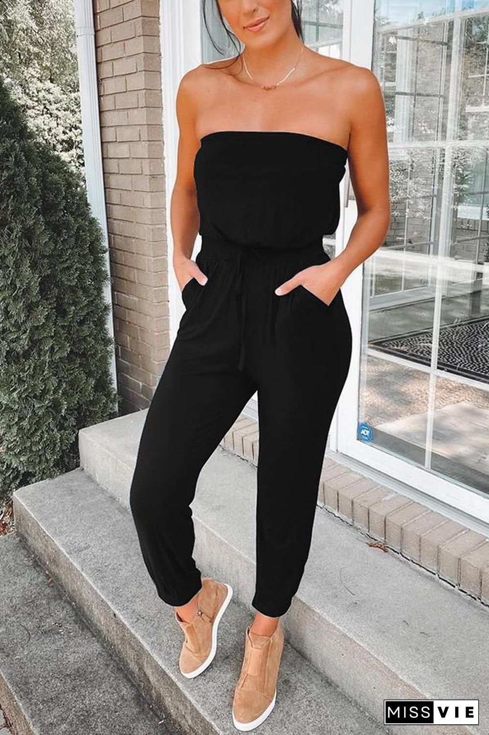 Strapless Pocket Cotton-blend Jumpsuit