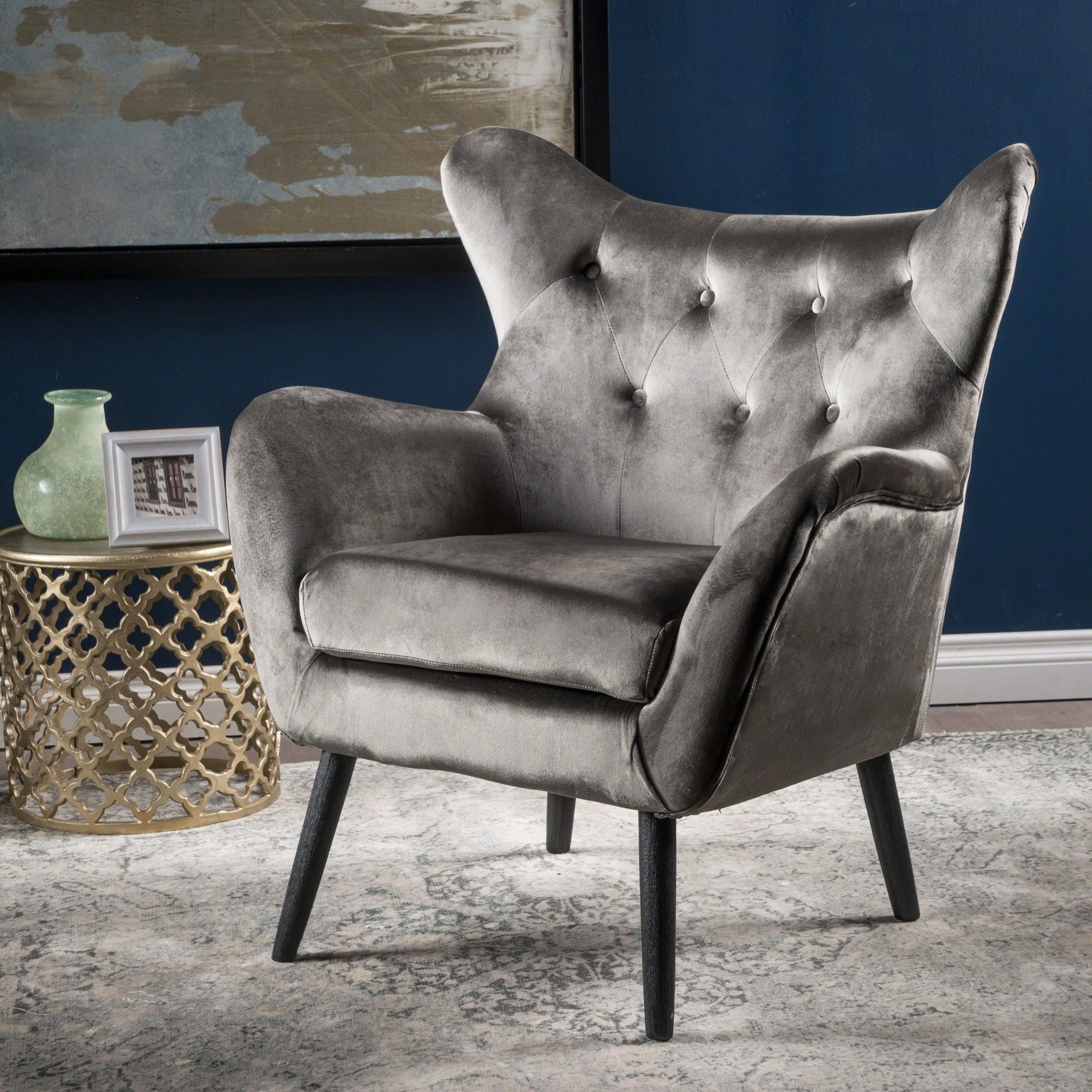 Mae Velvet Tufted Wingback Armchair