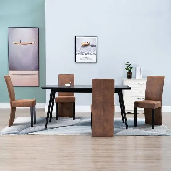 Dining Chairs 4 pcs Brown Faux Suede Leather