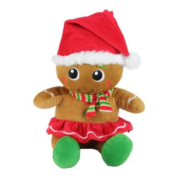 Northlight 11in Brown And Red Plush Sitting Gingerbread Girl Christmas Figure