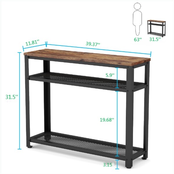 Console Table， Entryway Hallway Table with 2 Mesh Storage Shelves，Sofa Table Behind Couch