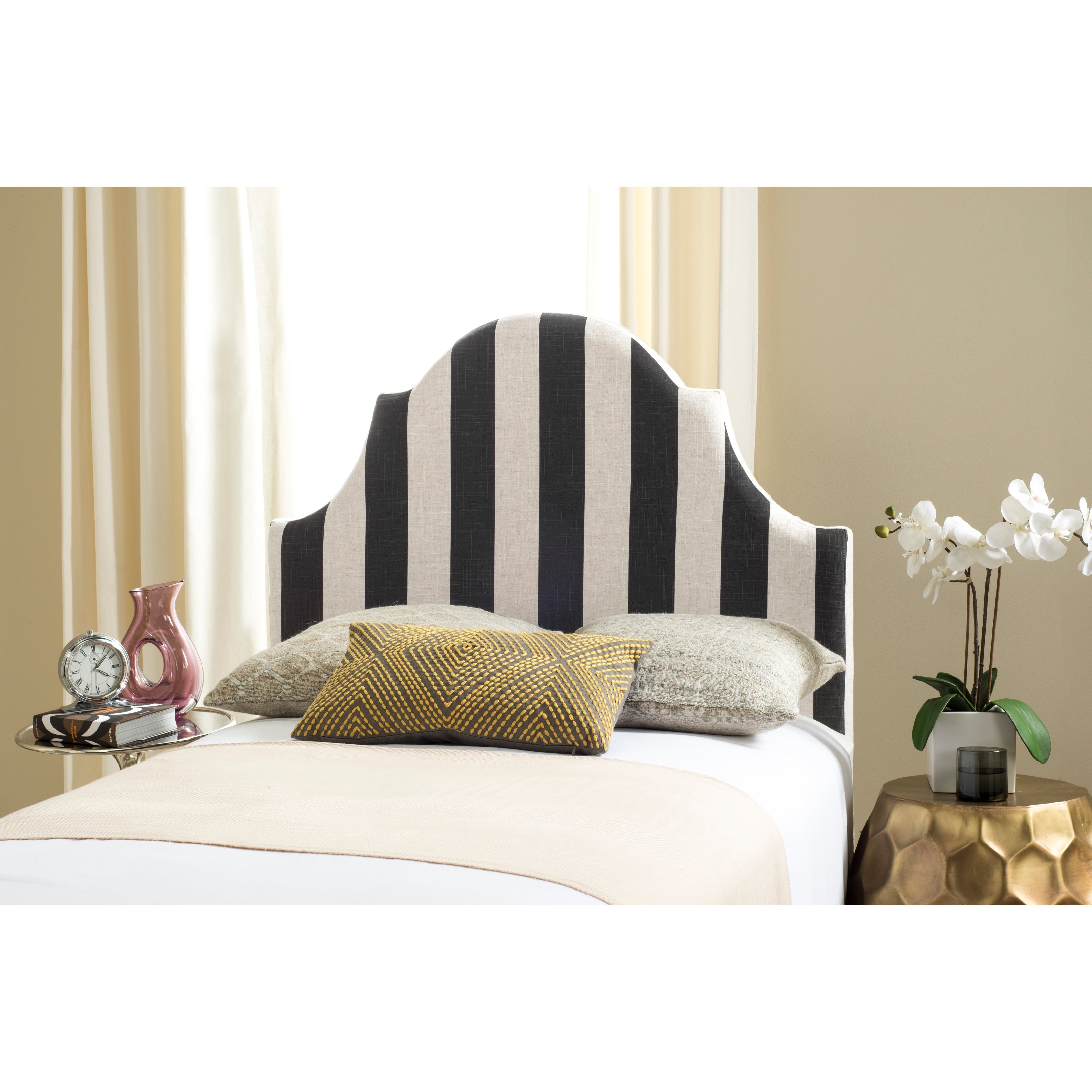 SAFAVIEH Hallmar Black/ White Stripe Upholstered Arched Headboard (Twin) - - 11098719