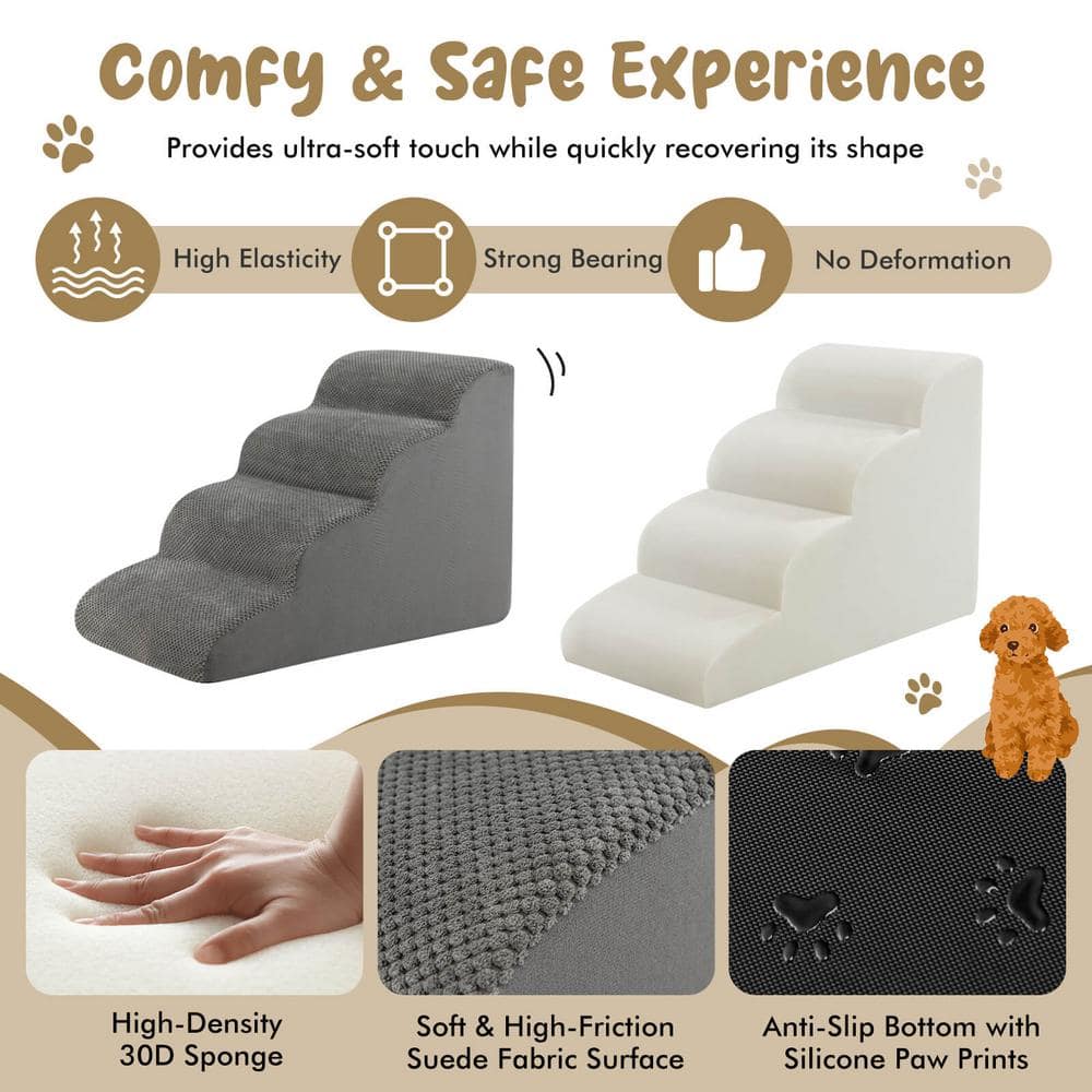 ANGELES HOME 4-Tier Foam Non-Slip Dog Steps with Washable Zippered Cover 108CKPW31GR