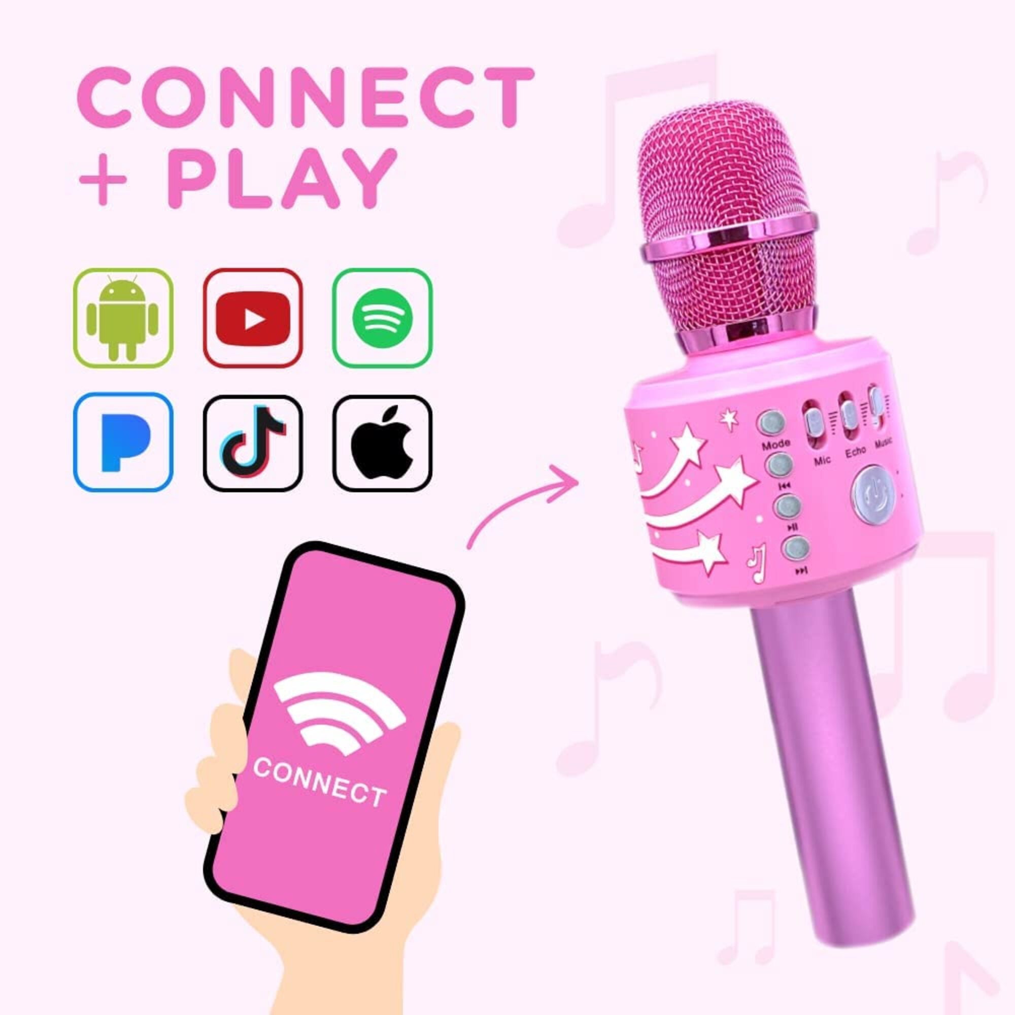 Move2Play Motown Magic， Bluetooth Karaoke Microphone， Includes 30 Famous Songs， Kids Karaoke Microphone， Birthday Gift for Boys and Girls Ages 3 4 5 6 7 8+