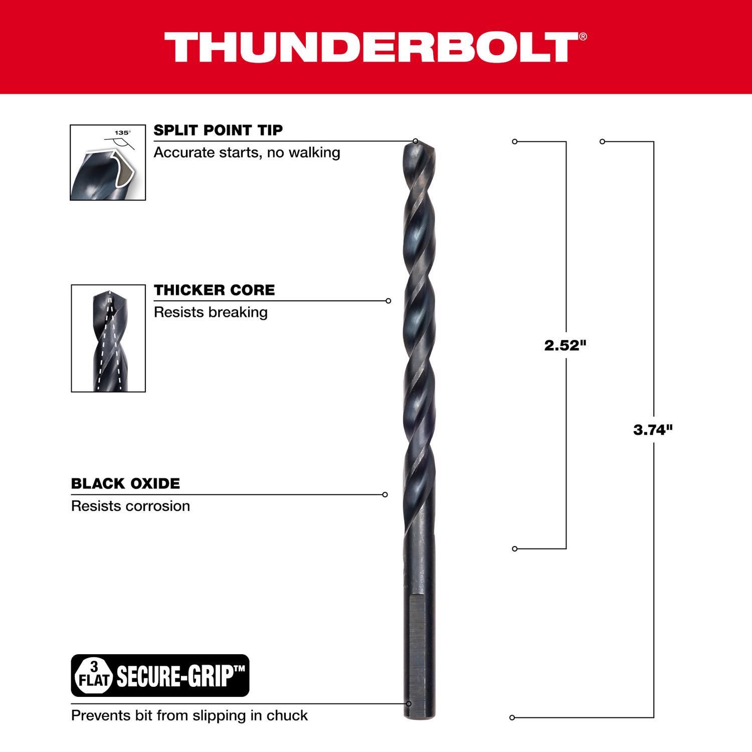 MW Thunderbolt 7/32 in. X 3-1/4 in. L Black Oxide Drill Bit 1 pc