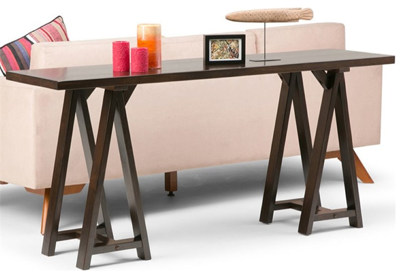 Simpli Home Sawhorse Console Table in Dark Chestnut Brown   Transitional   Console Tables   by Homesquare  Houzz