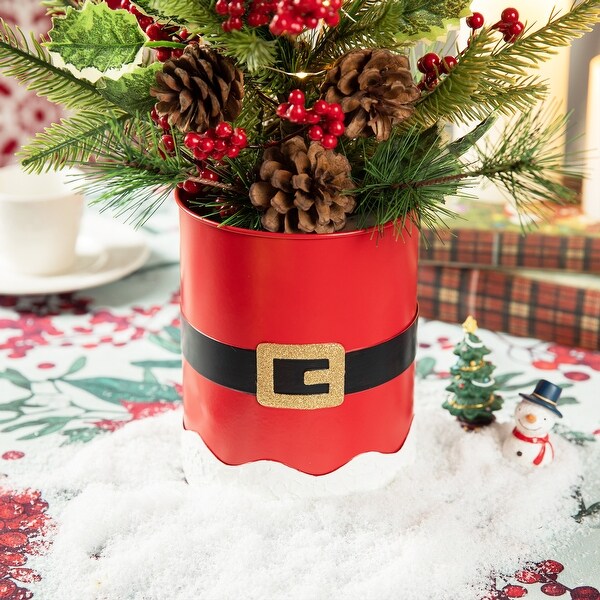 Glitzhome 22H Lighted Santa Belt Potted Table Tree