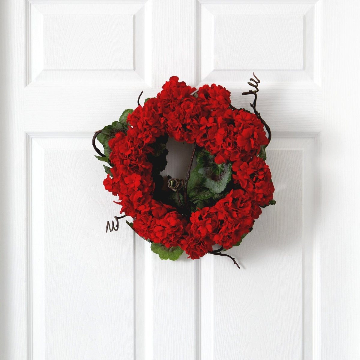 17” Artificial Geranium Wreath | Bold Floral Door Décor