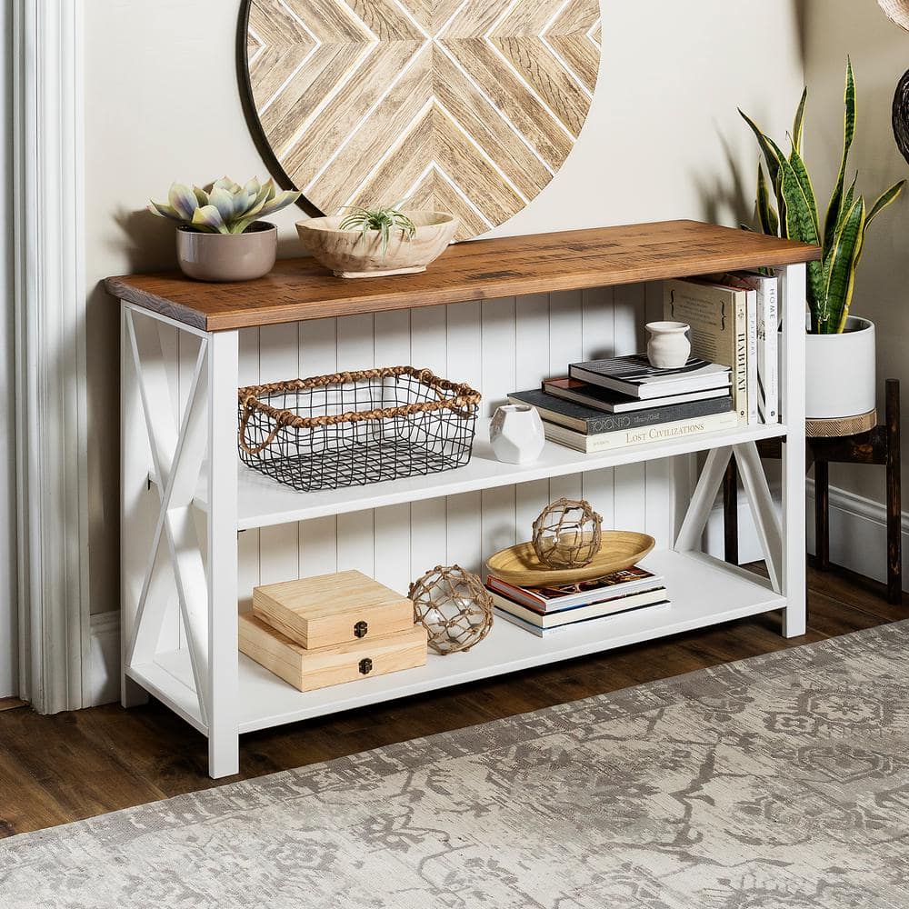 Welwick Designs 30 in. WhiteReclaimed Barn Wood 2-shelf Accent Bookcase HD8294