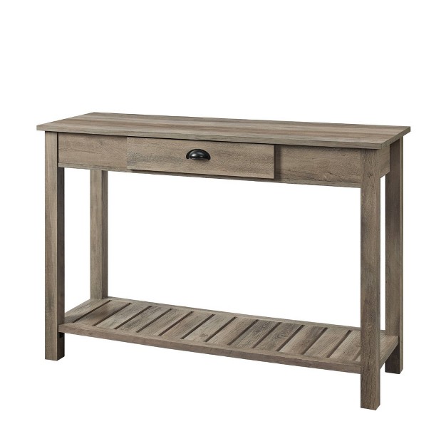 June Rustic Farmhouse Entry Table With Lower Shelf Gray Wash Saracina Home