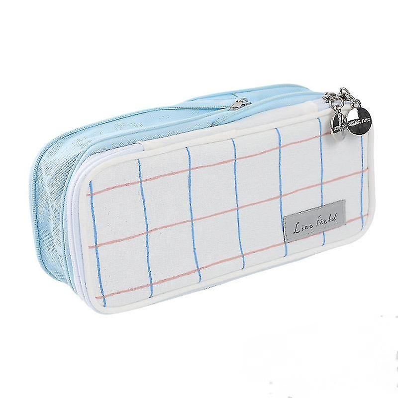 Pencil Case， Large Capacity Pen Pencil Pouch Durable Bag， Portable Travel Simple Bag， School Office Aesthetic Organizer For Girls Adults White Blue