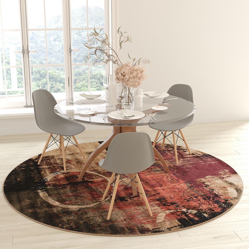 Masada Rugs Masada Rugs， Alice Collection Vintage Olefin Abstract Area Rug in Warm Beige， Green and Red with Jute Backing - 8' x 8' Round