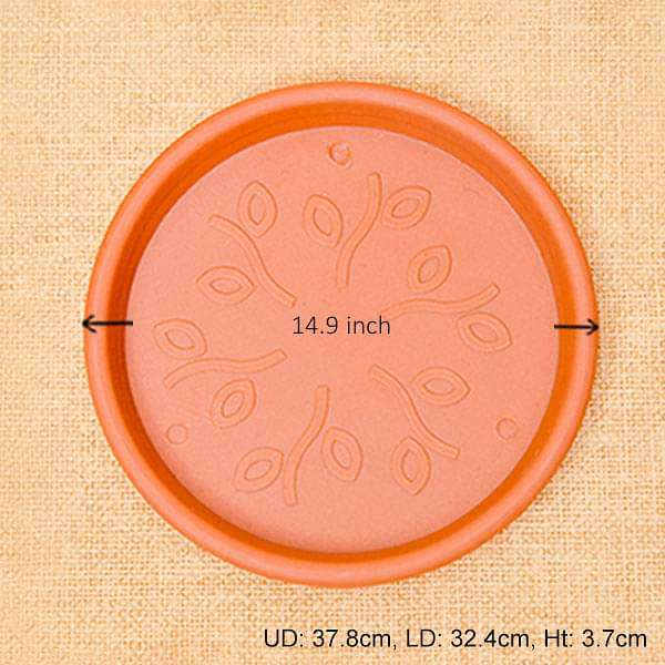 14.9 inch (38 cm) Round Plastic Plate for 16 inch (41 cm) Grower Pots (Terracotta Color) (set of 3)