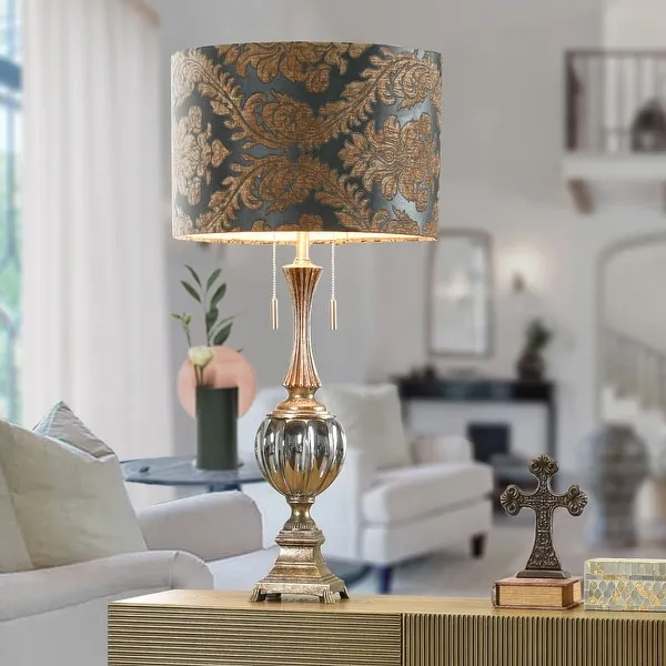 StyleCraft Beverly Smoked and Metallic Glass and Antique Brass Resin Table Lamp