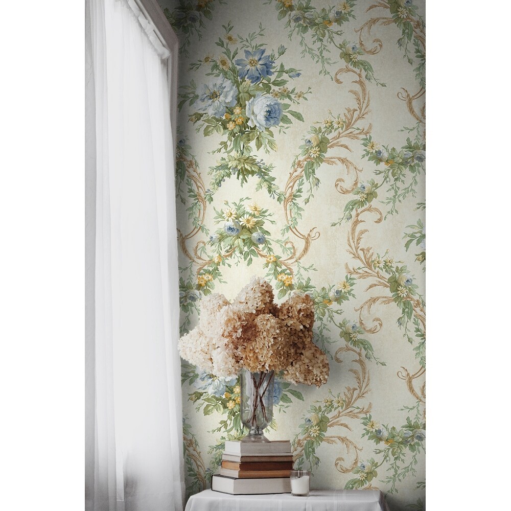 Seabrook Designs Alice Floral Damask Unpasted Wallpaper