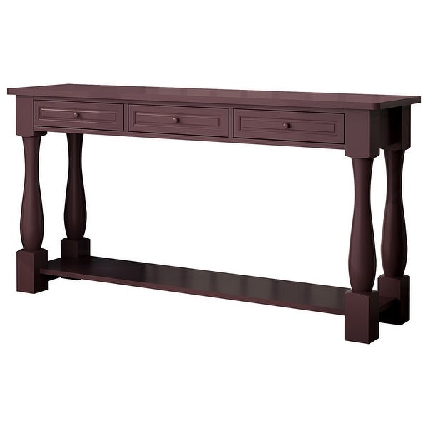 Wood Console Table with Storage Drawers and Bottom Shelf