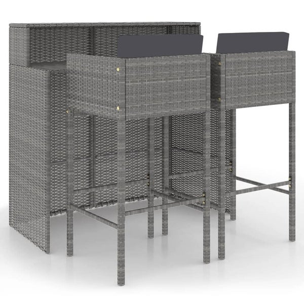 3 Piece Patio Bar Set with Cushions Poly Rattan Gray - Overstock - 37576267