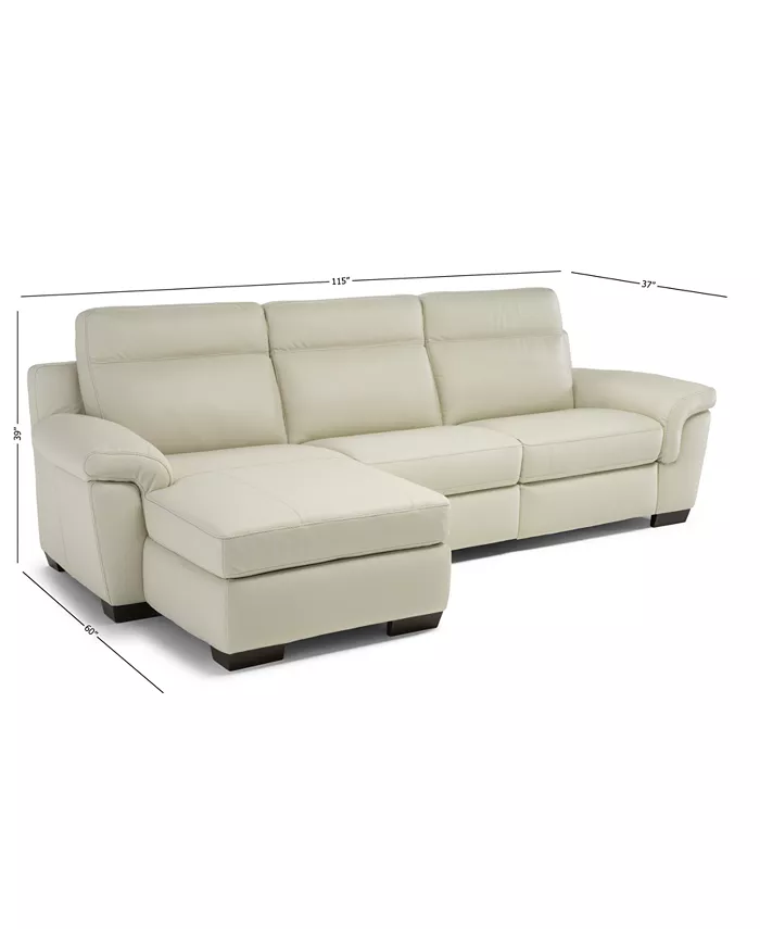 Furniture Julius II 3-Pc. Leather Chaise Sectional Sofa With 2 Power Recliners Power Headrests And USB Power Outlet