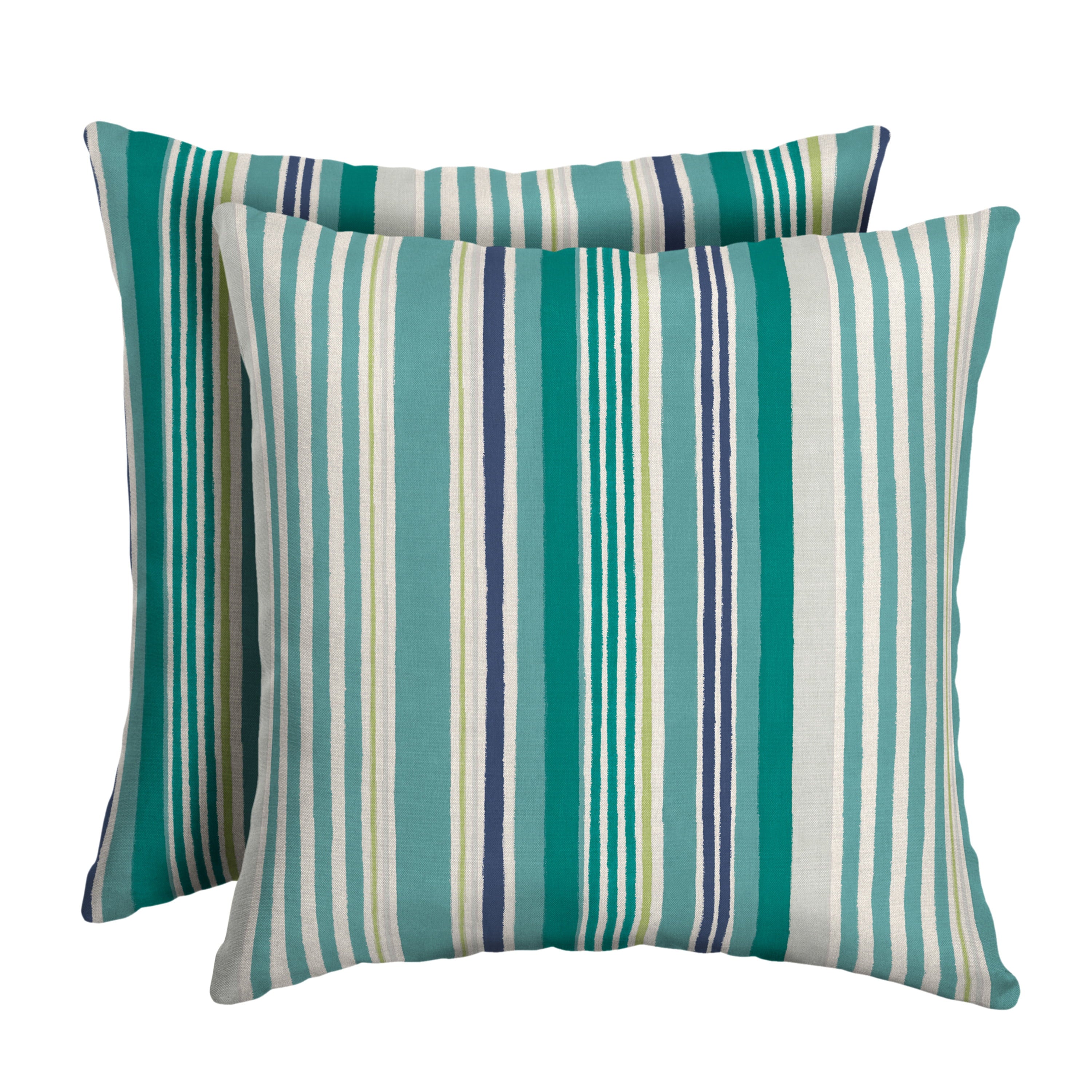 Arden Selections Outdoor Toss Pillow (2 Pack) 16 x 16, Teal Cobalt Stripe