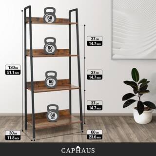 CAPHAUS 52 in. Industrial Book Shelves 24 in. Width 4-Shelf Ladder Bookcase for Home Office Living Room and Kitchen FLR-CH2412MWLD4-RUOK