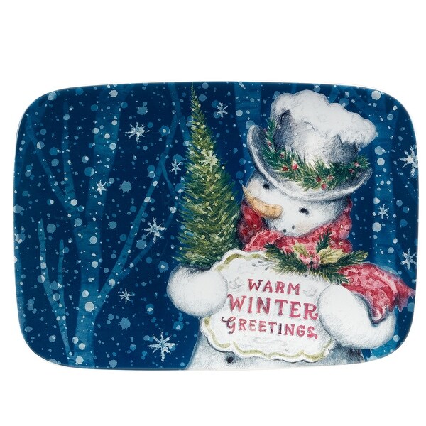 Certified International Snowman Greetings Rectangular Platter 14 x 10