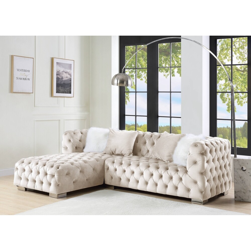 ACME Syxtyx Sectional Sofa with 4 Pillows in Beige Velvet