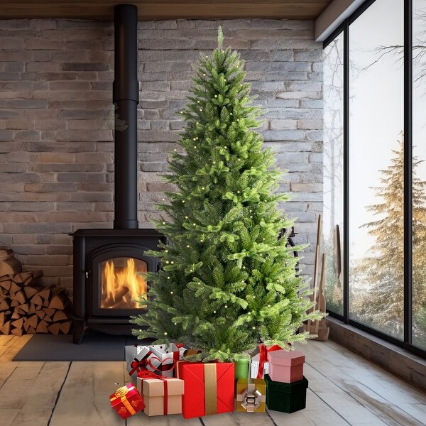 7.5 FT Artificial Christmas Tree Prelit PEandPVC with Metal Stand