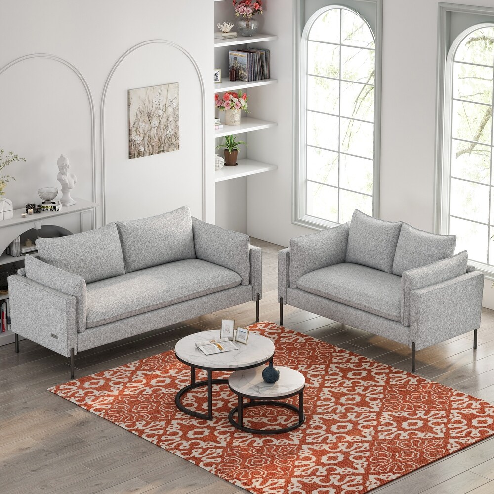 Modern Linen Fabric Upholstered 2 Piece Sofa Sets