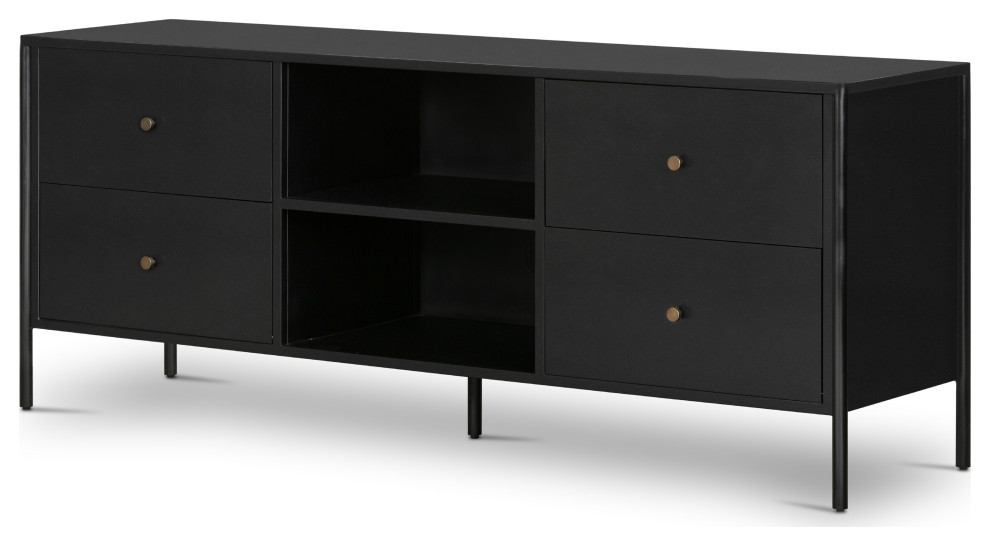 Soto Media Console  Black   Transitional   Entertainment Centers And Tv Stands   by Four Hands  Houzz