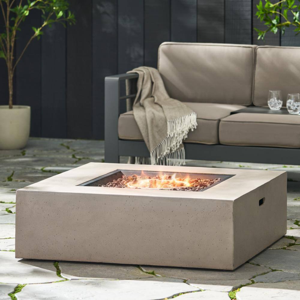 Noble House Mayfair Light Gray Square Stone Fire Pit (No Tank Holder) 10061