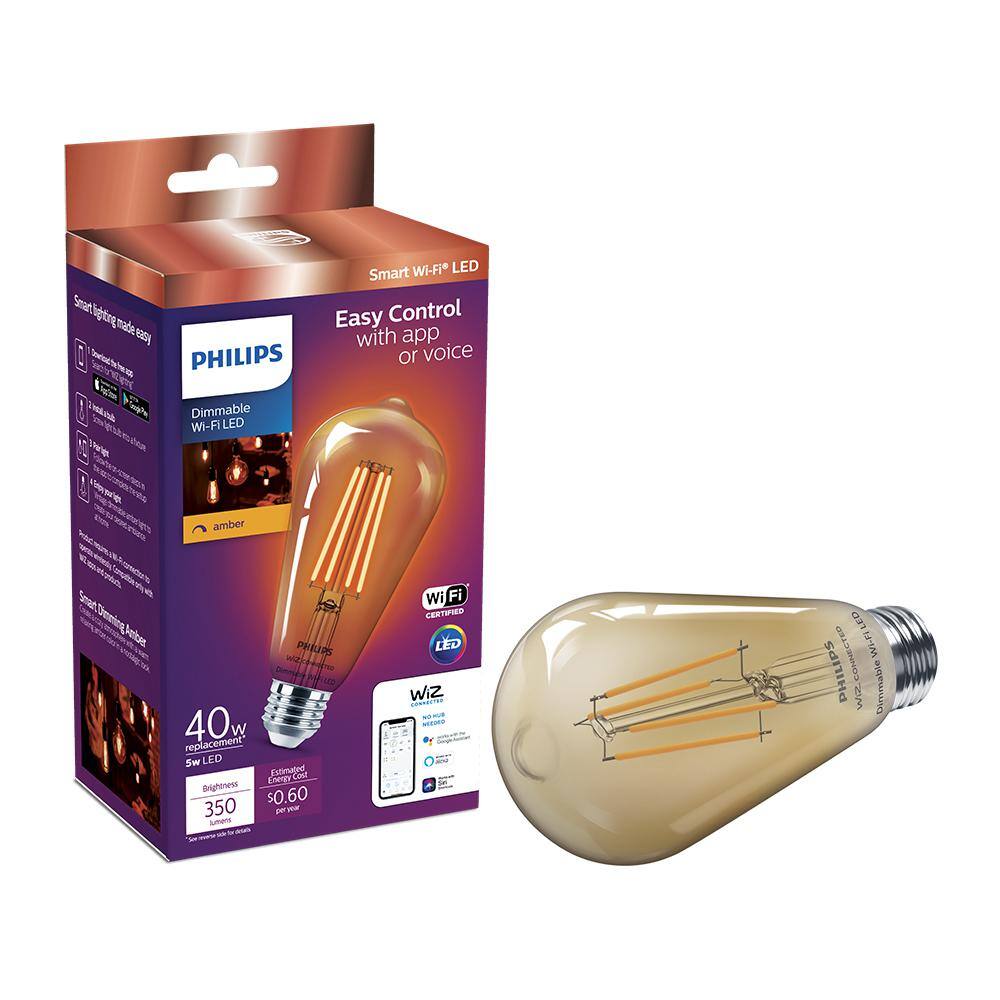 Philips 40-Watt Equivalent ST19 LED Smart Wi-Fi Light Bulb Amber (2000K) powered by WiZ (1-Pack) 555565