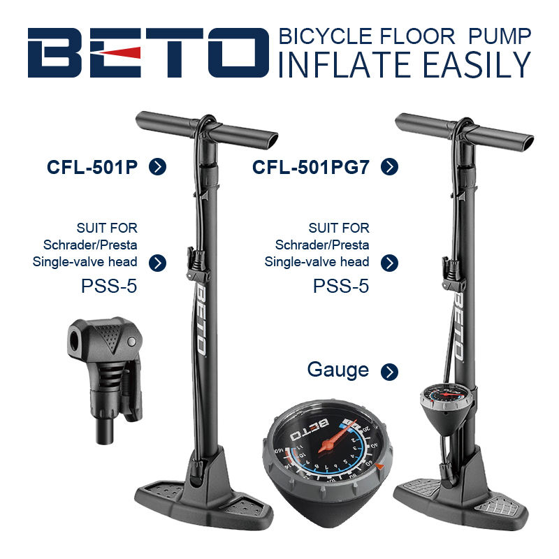 BETO Bike Inflatable Pumps Plastic Barrel 160Psi Hi pressure  Multi function Bicycle Pumps Cycling Floor Pump with Gauge