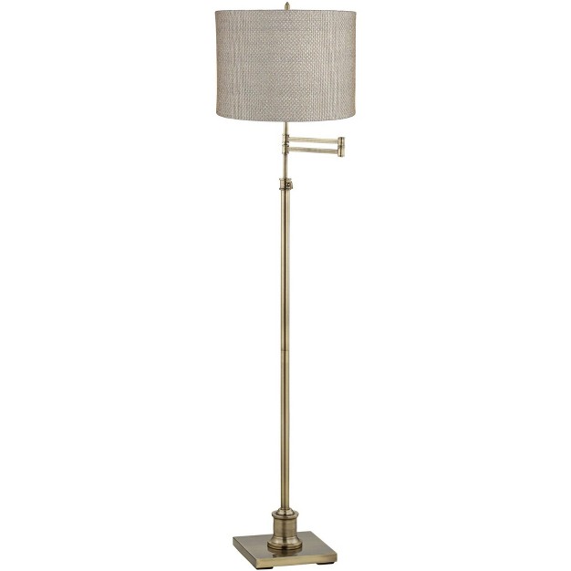 Tall Antique Brass Gray Drum Shade For Living Room Reading House Bedroom