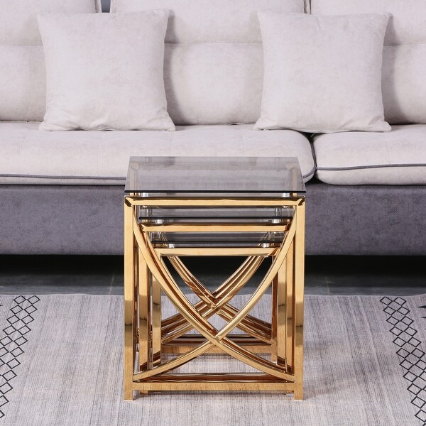 3 Pieces Square Nesting Glass End Tables